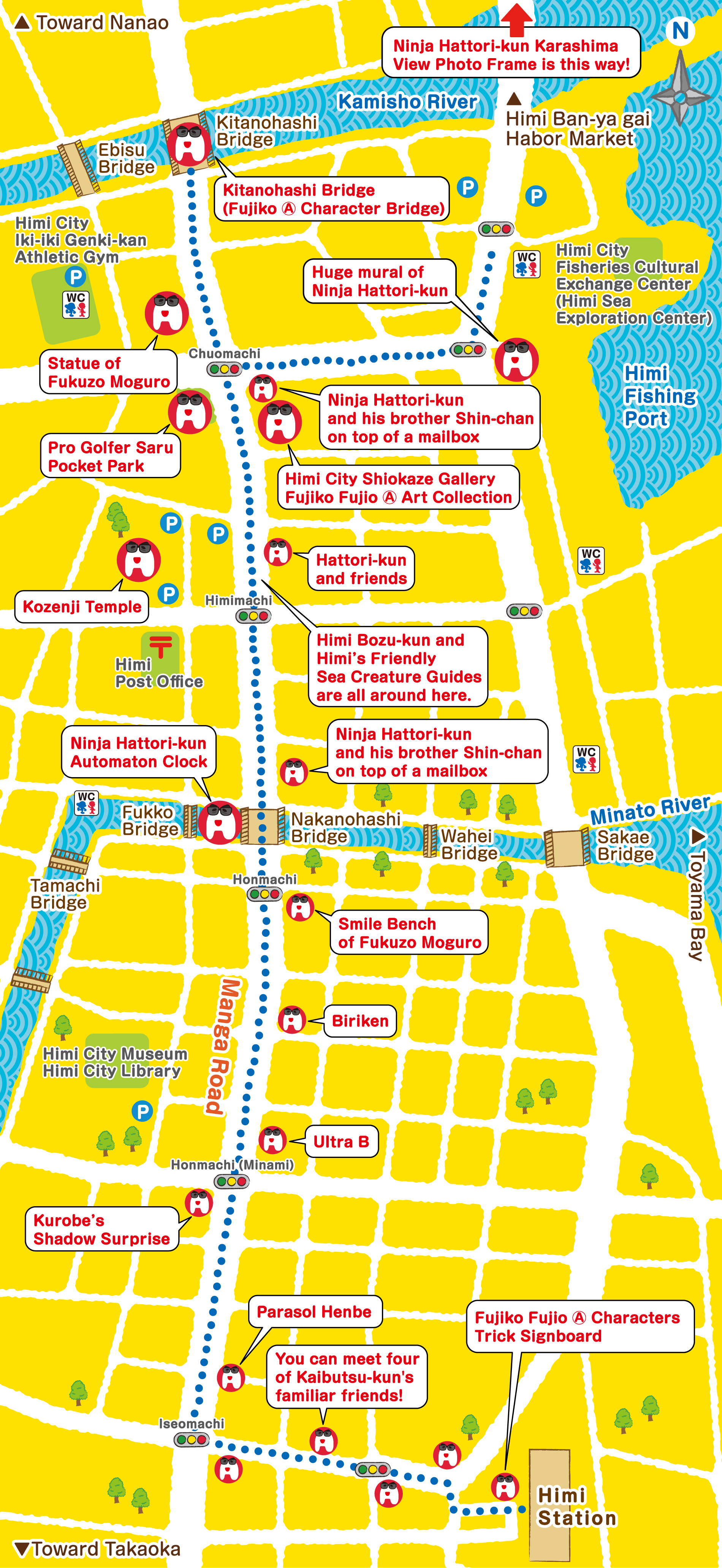 Map of attractions in Himi City Fujiko Fujio Ⓐ Manga World